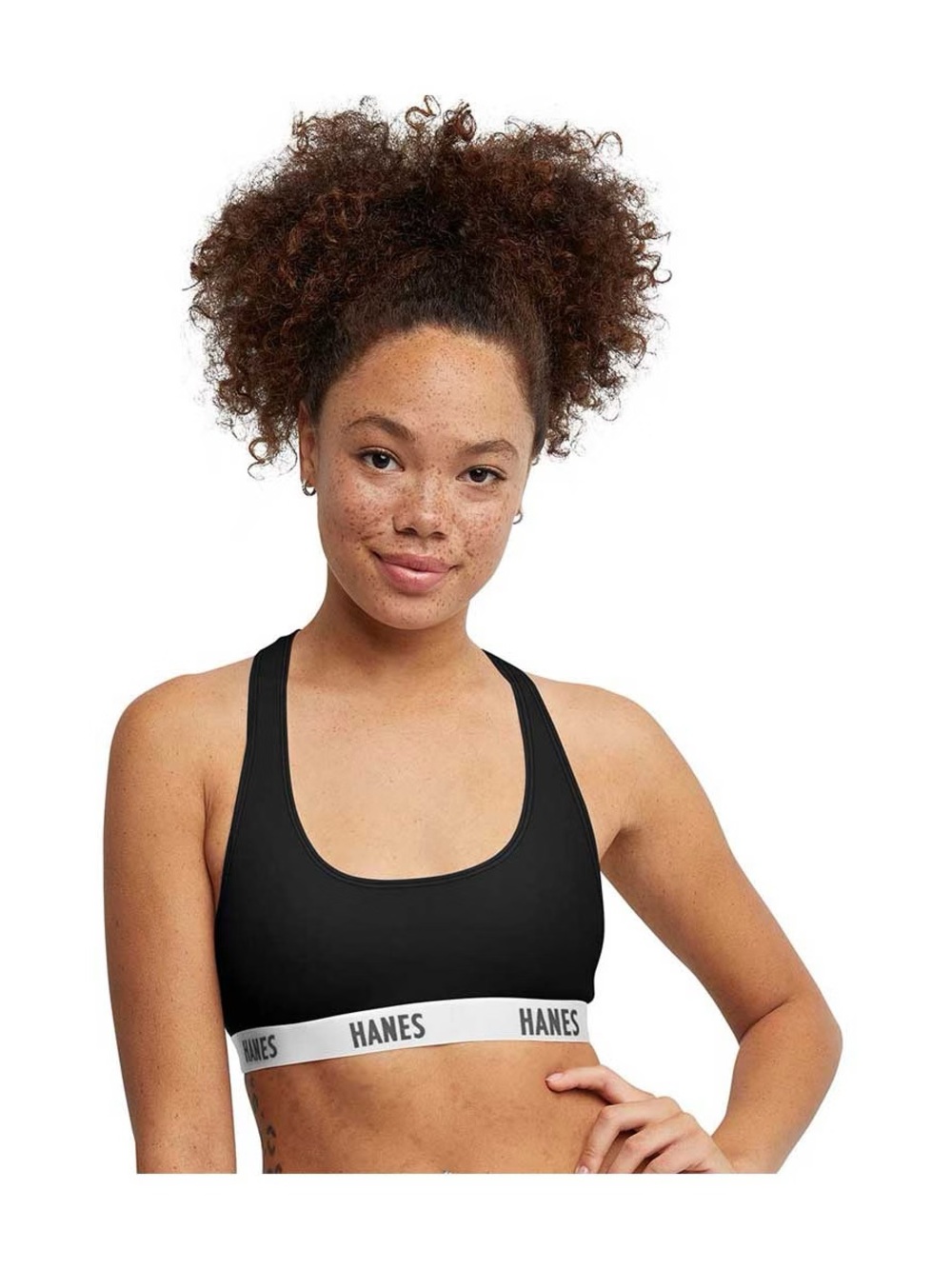 Hanes Breathable Cotton Stretch Bralette Pullover Black XL NWT